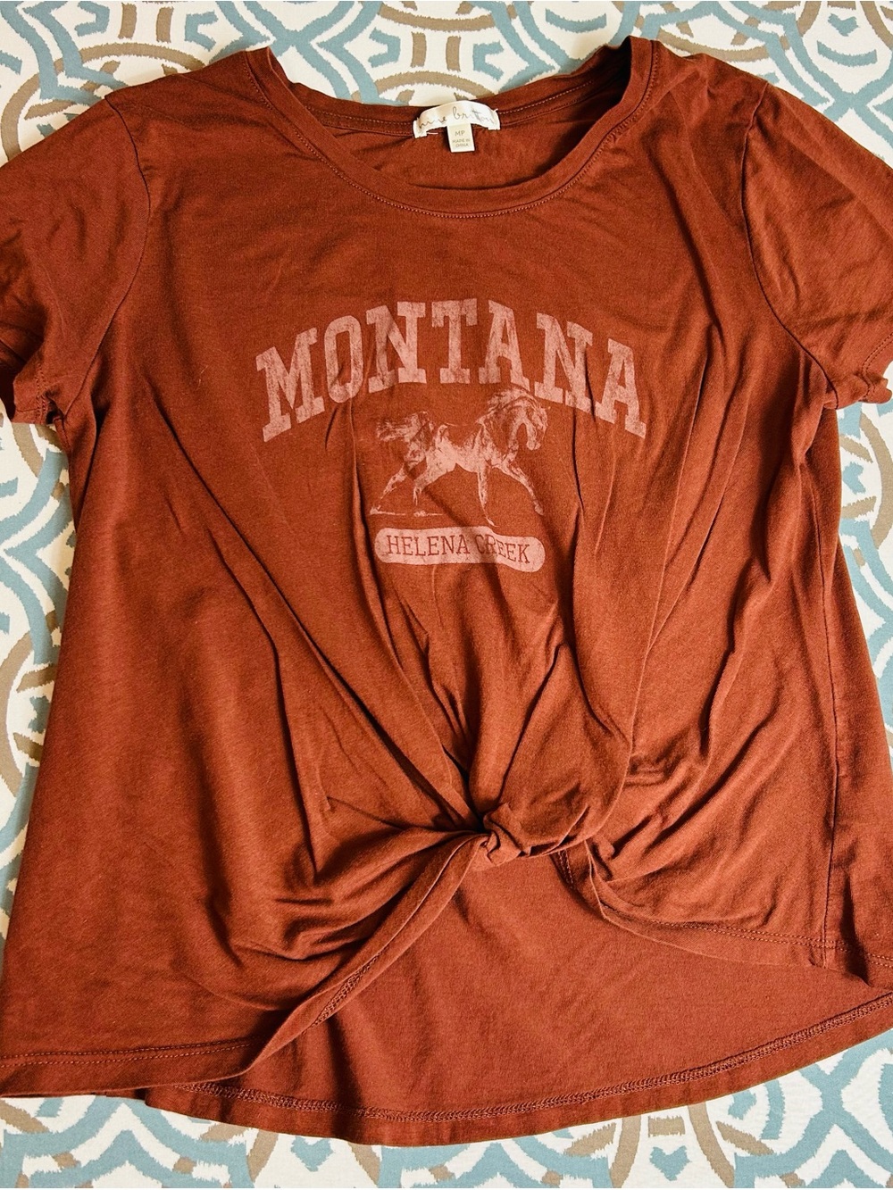 nine britton Rust Knot-Front Montana Graphic Tee
